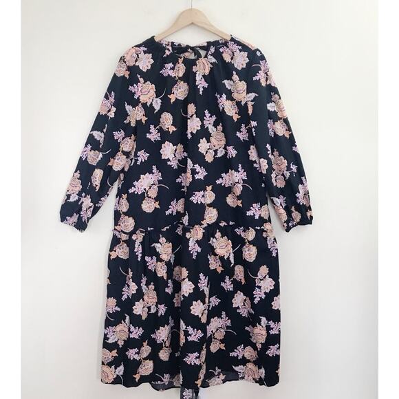 Who What Wear Black Floral Long Modest Cotton Rustic Ruffle Prairie Boho Dress L - Picture 2 of 14